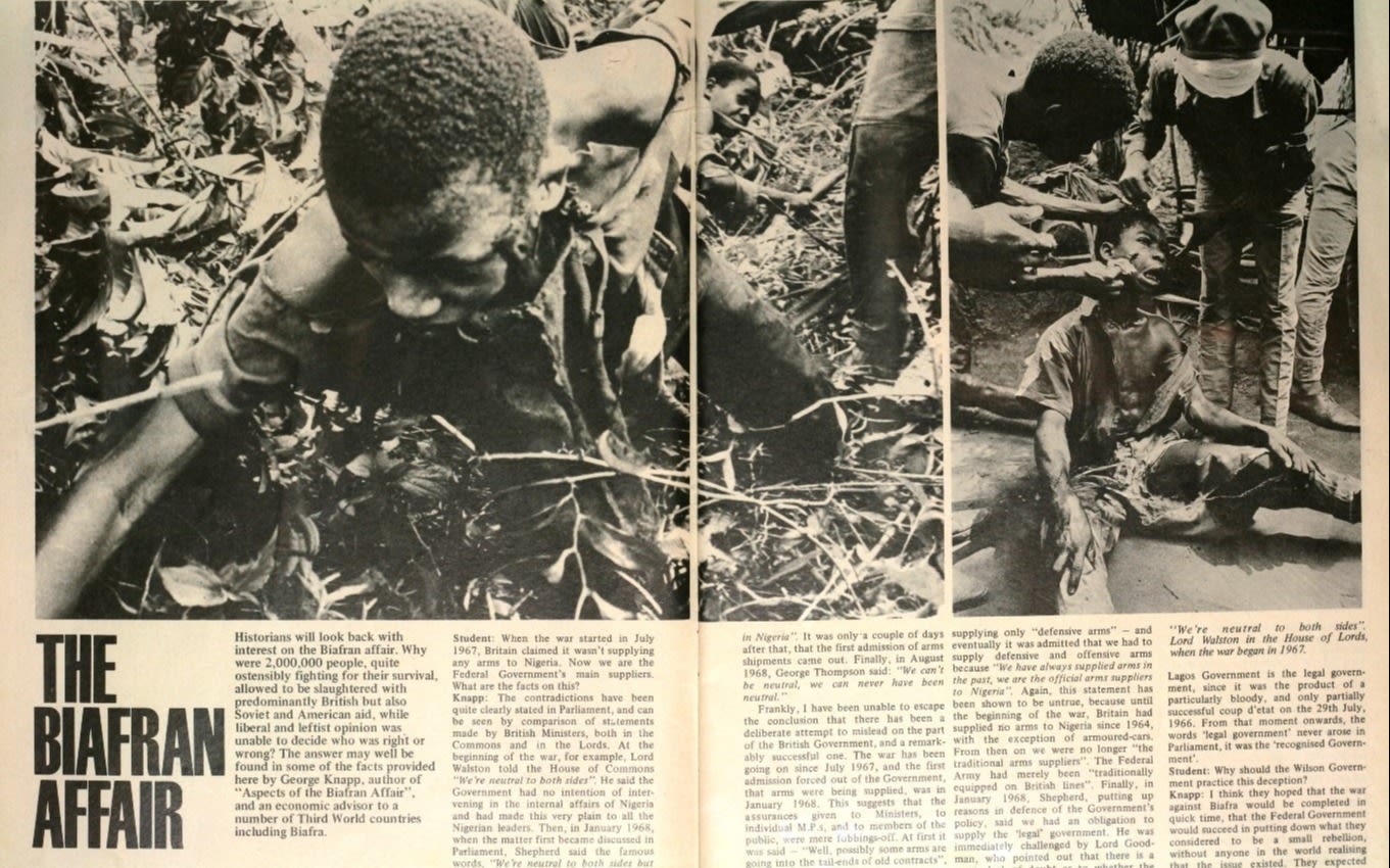 Double page spread from Student Magazine on Biafran Affair 