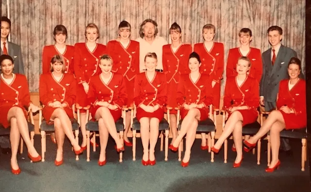 Virgin Atlantic cabin crew with Richard Branson