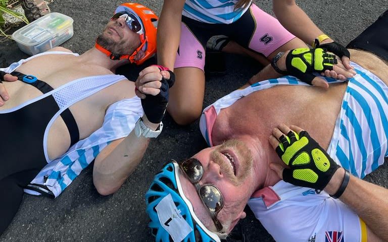 Richard Branson recovering on the road after a Strive Challenge bike crash