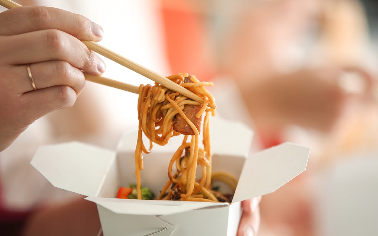 Image of takeaway noodle dish.