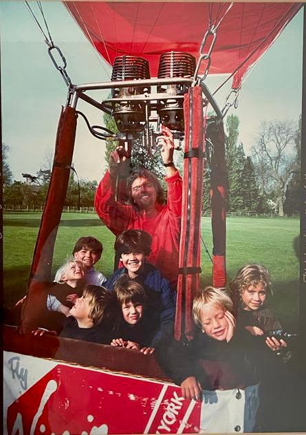 Richard Branson with his children, nieces and nephews in a hot-air balloon