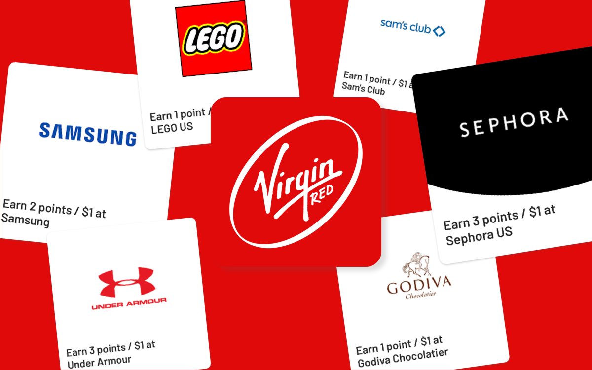 Image of Virgin Red logo surrounded by new earn partner offers in the US.