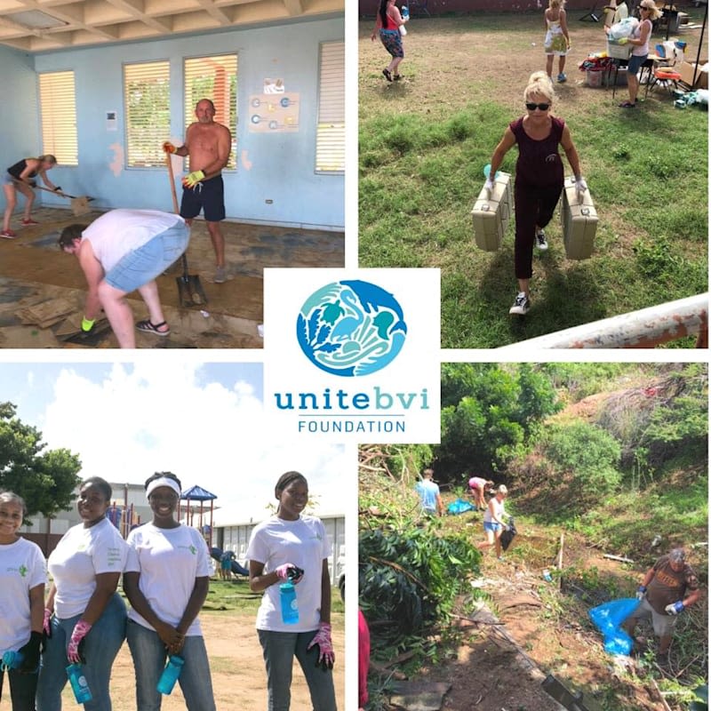 Unite BVI team members and volunteers helping to build back local community sites