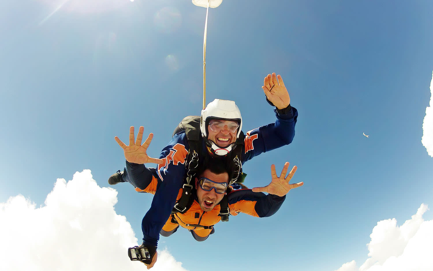 Two people doing a tandem skydive