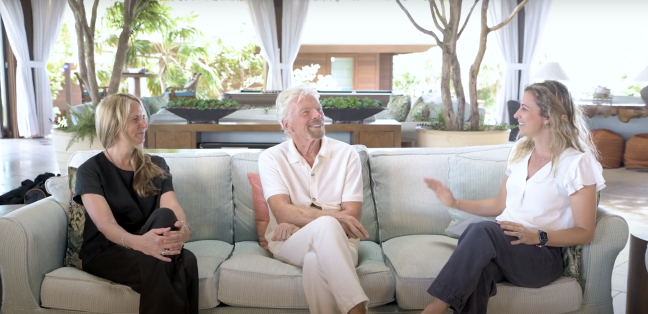 Holly Branson, Richard Branson and Jean Oelwang on Necker Island