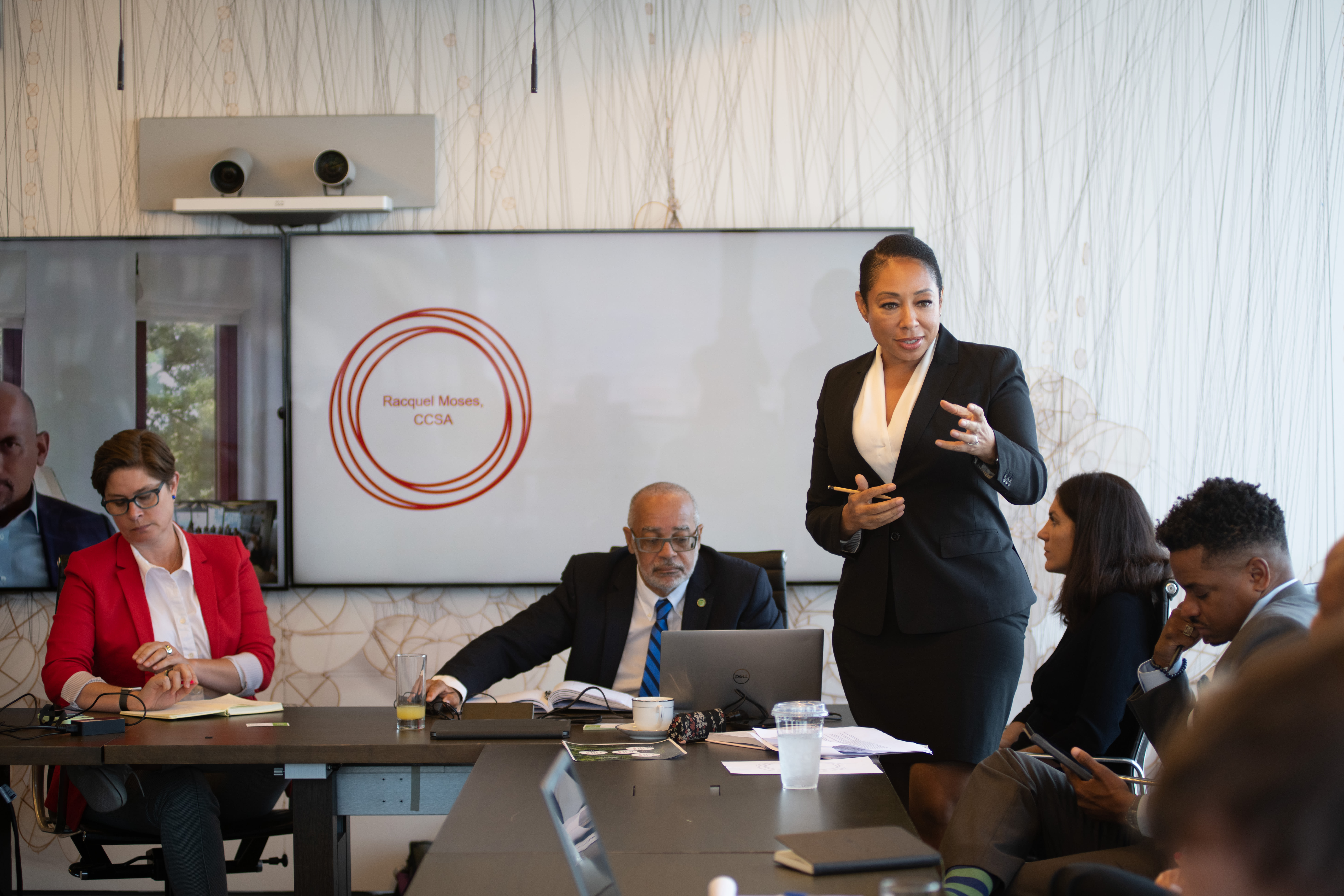Racquel Moses speaking at a Virgin Unite event during New York Climate Week in 2022