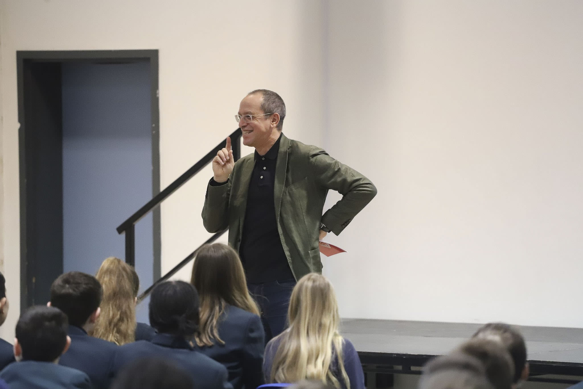 Shai Weiss, Virgin Atlantic CEO, speaking to students at Crawley’s Thomas Bennett Community College in February 2020