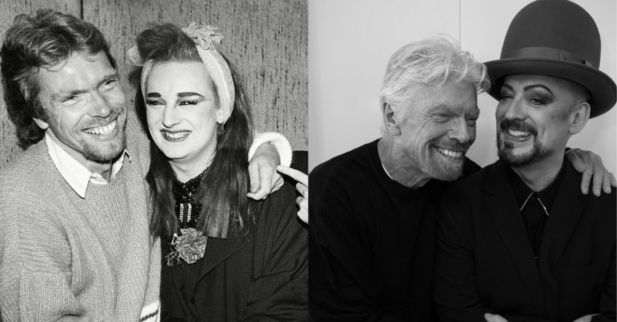 Richard Branson and Boy George on-board Virgin Voyages + archive photo