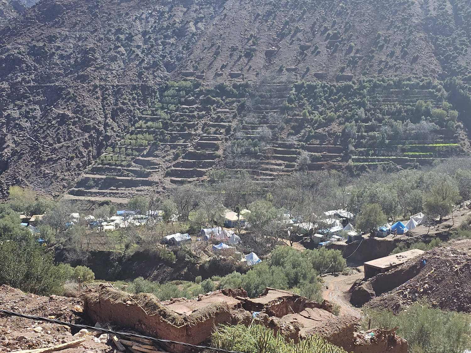 Temporary accommodation set up in Imi Oughlad in Morocco's High Atlas Mountains
