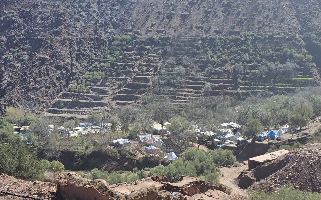 Temporary accommodation set up in Imi Oughlad in Morocco's High Atlas Mountains