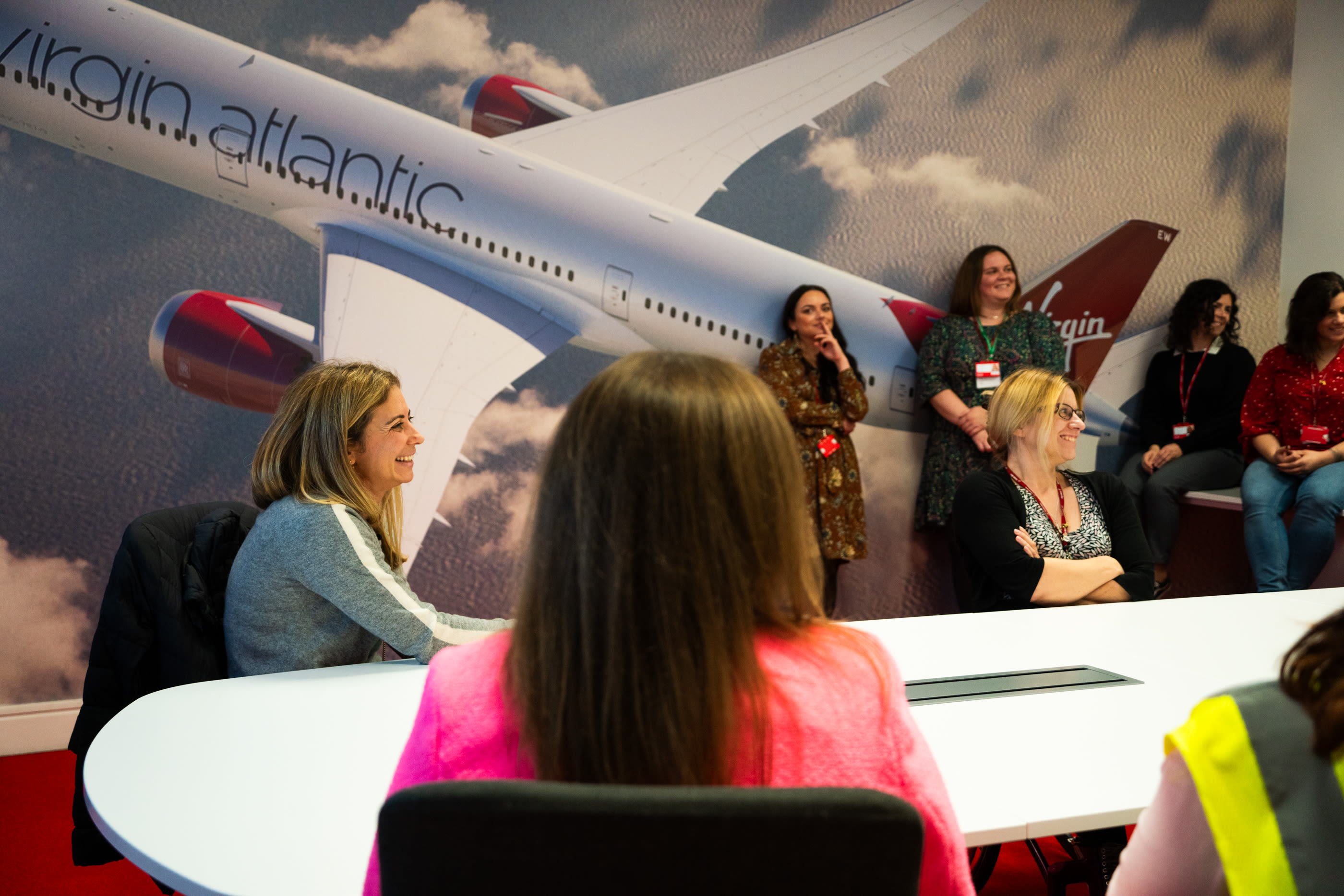 Holly Branson with the SHINE group of female engineers at Virgin Atlantic
