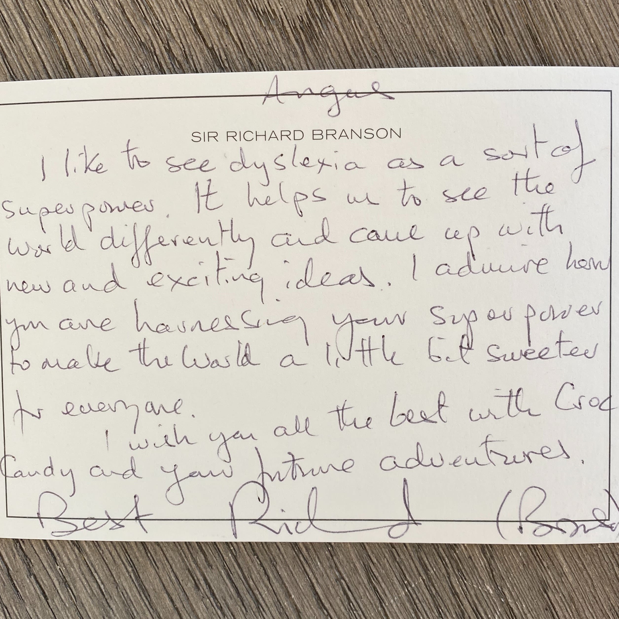 Richard Branson's handwritten letter to a young, dyslexic entrepreneur