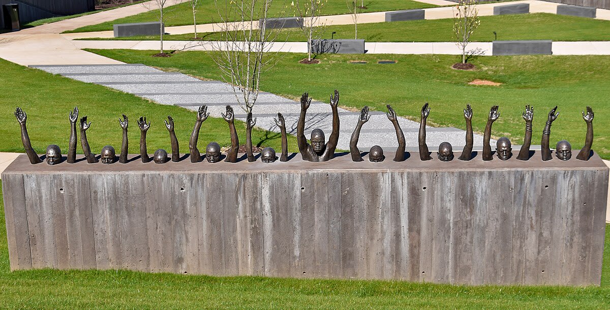 Hank Willis Thomas' sculpture "Raise Up" at The National Memorial for Peace and Justice Montgomery