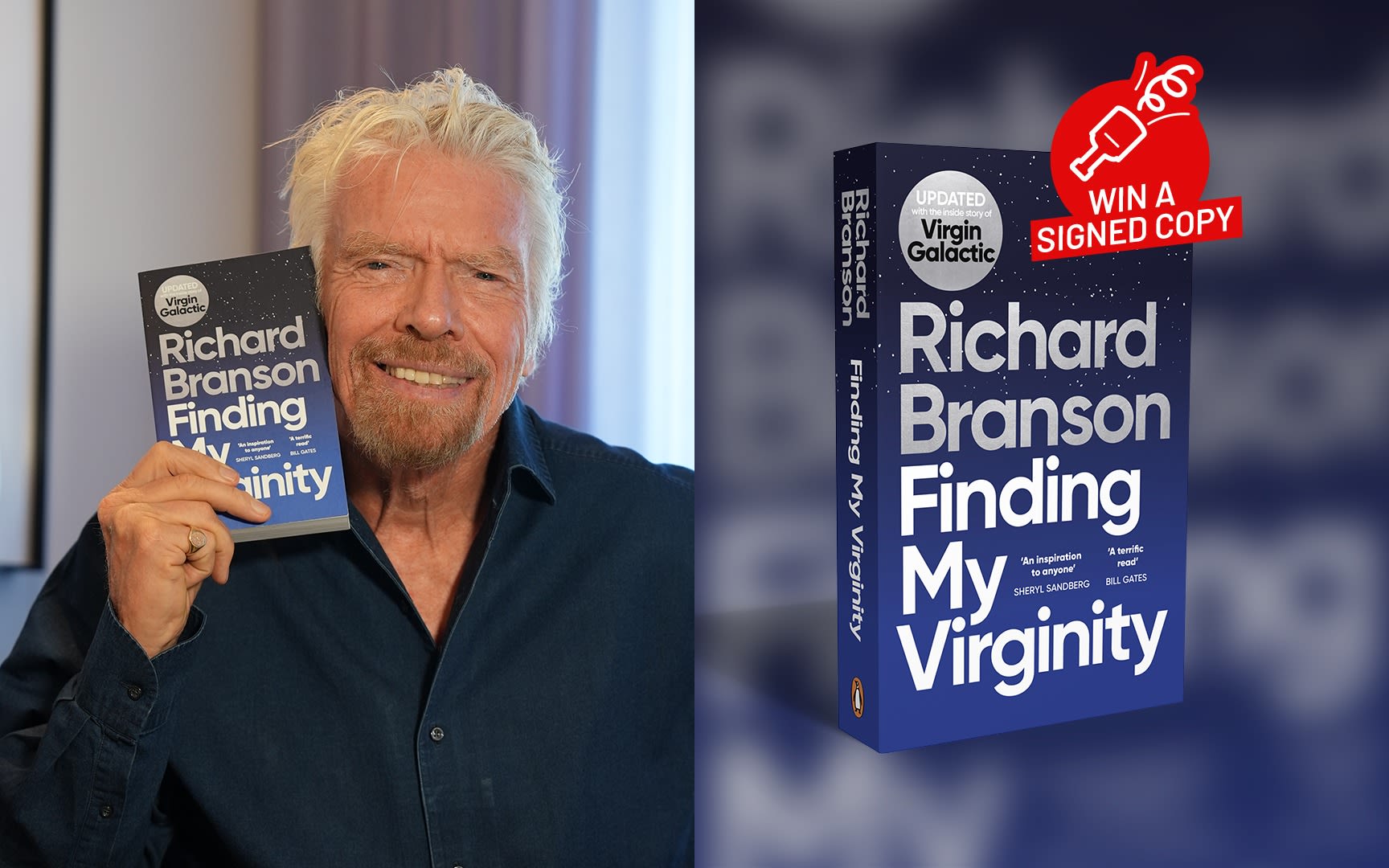 Image of Richard Branson holding Finding My Virginity.