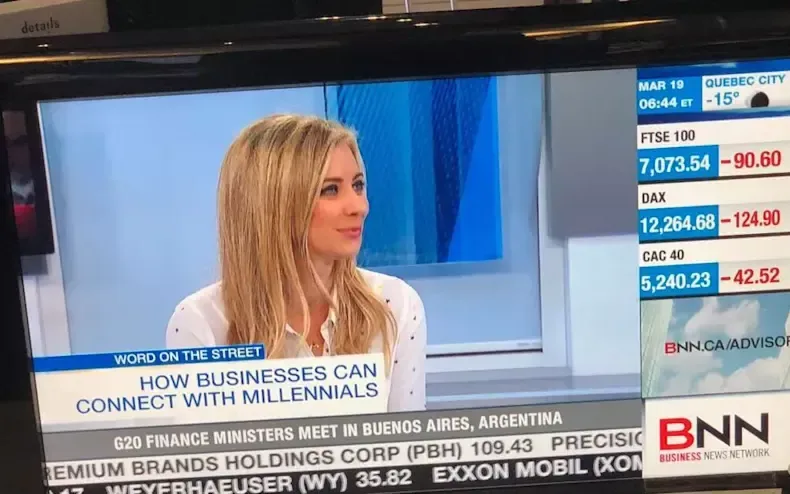 Holly Branson during a TV interview for WEconomy