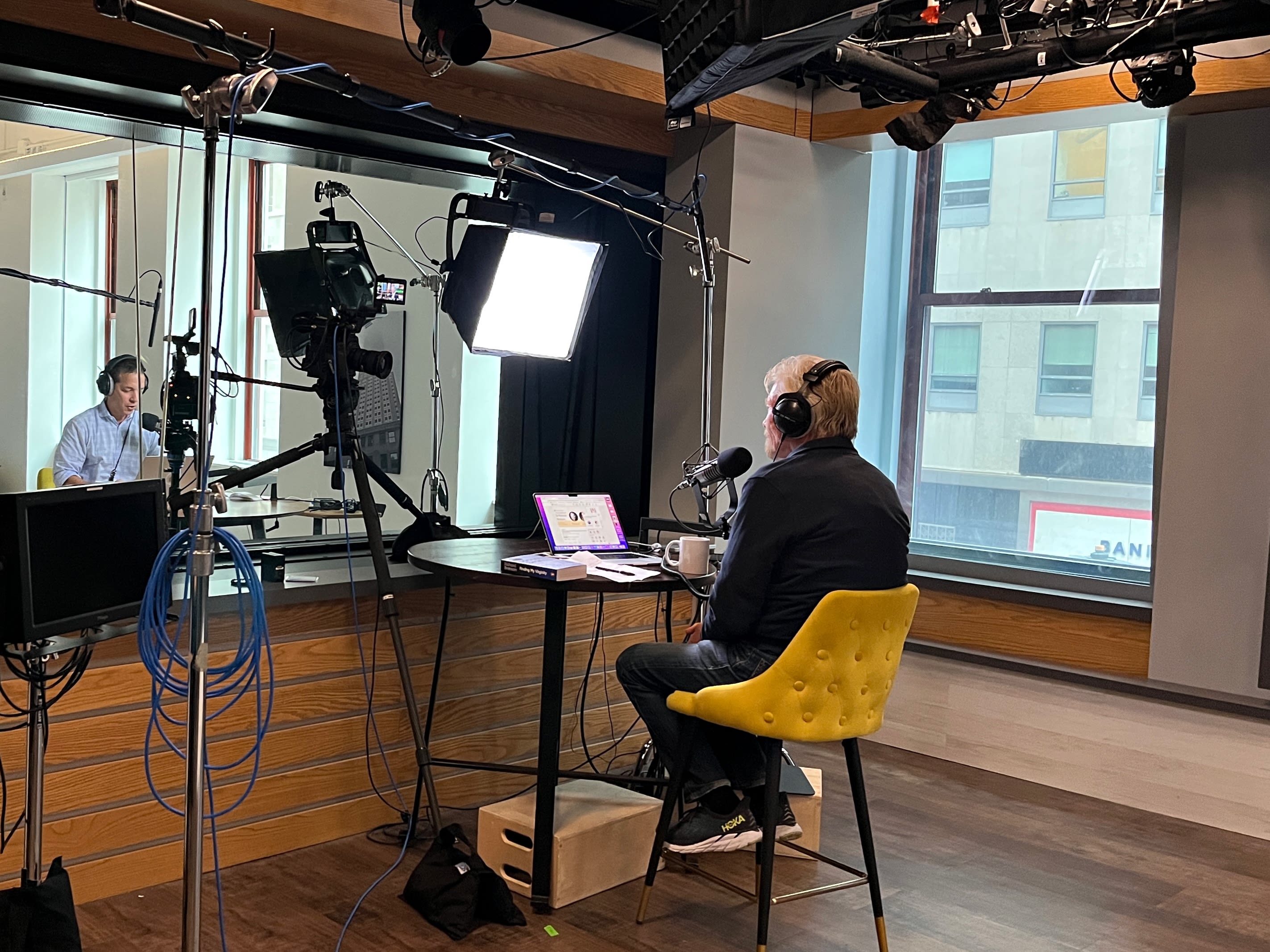 Richard Branson sopeaking at an audio LinkedIn event with Dan Roth in New York City