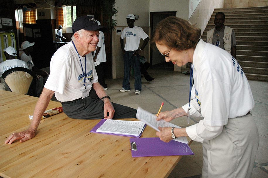 Jimmy and Rosalynn Carter during Liberia election