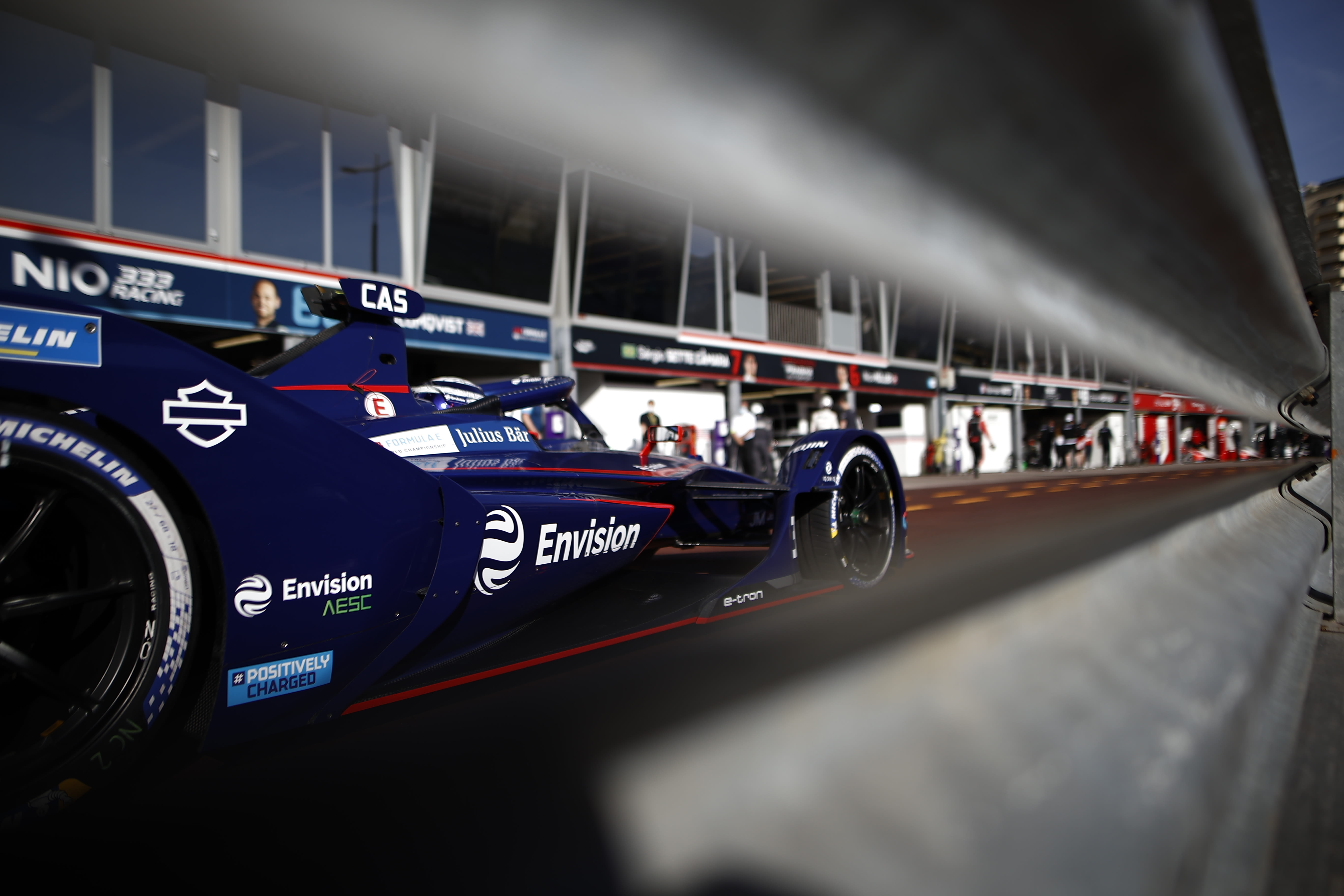 Envision Virgin Racing driver Nick Cassidy driving his Formula E car