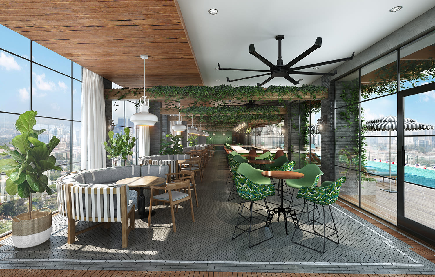 Render of the pool club bar at Virgin Hotels Nashville