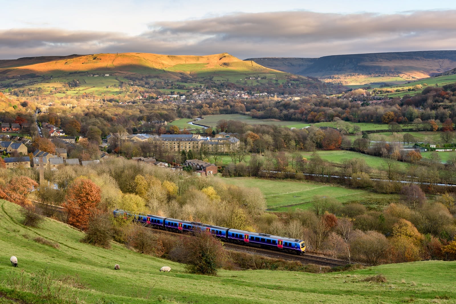Train travelling through countryside 