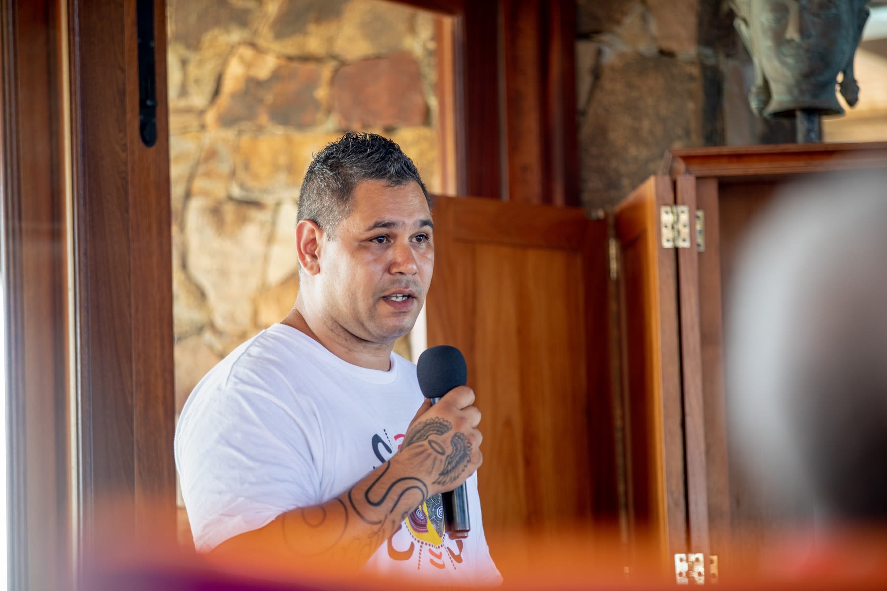 Keenan Mundine speaking at a Virgin Unite Necker Gathering