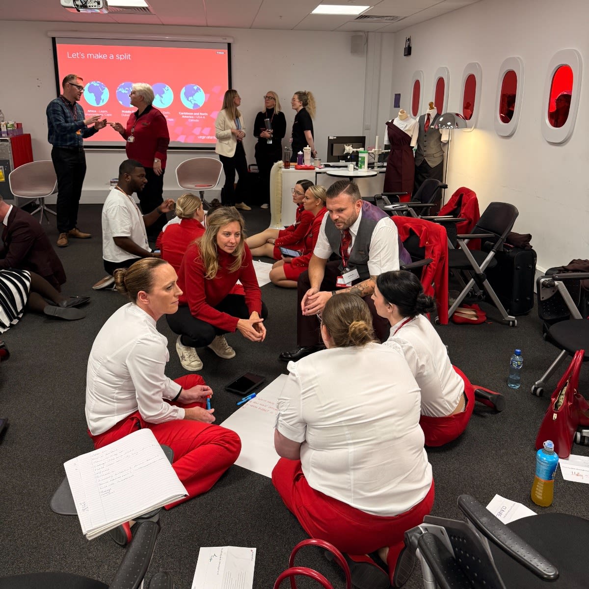 Holly Branson with Virgin Atlantic crew in training
