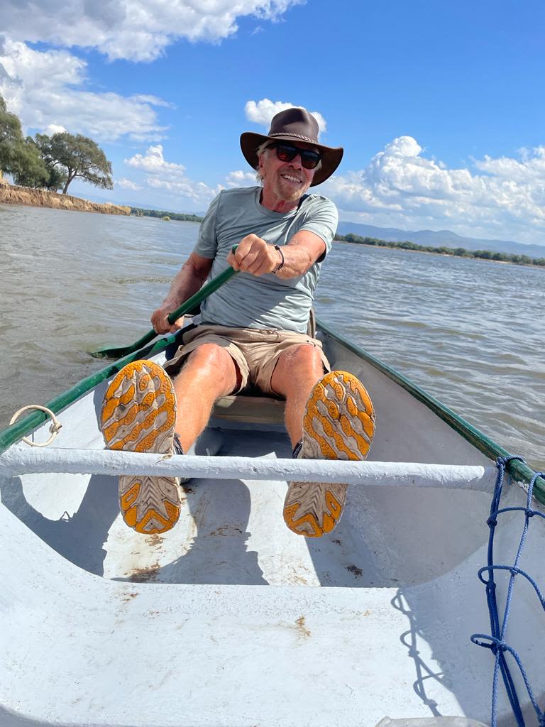 Richard Branson canoeing down the Zambezi Valley