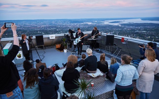 An image of a Sofar Sounds gig on a Norway ski jump
