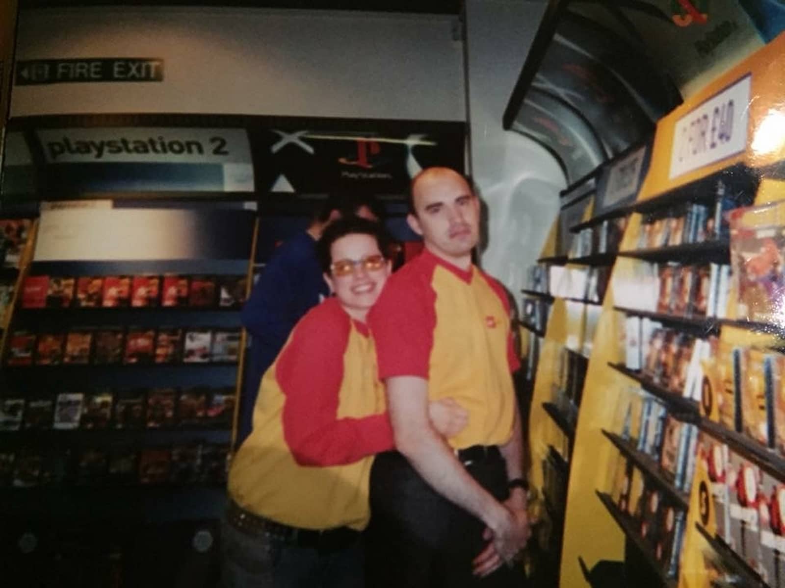 A young Vic Whitehouse with another employee in an old Virgin Megastores shop