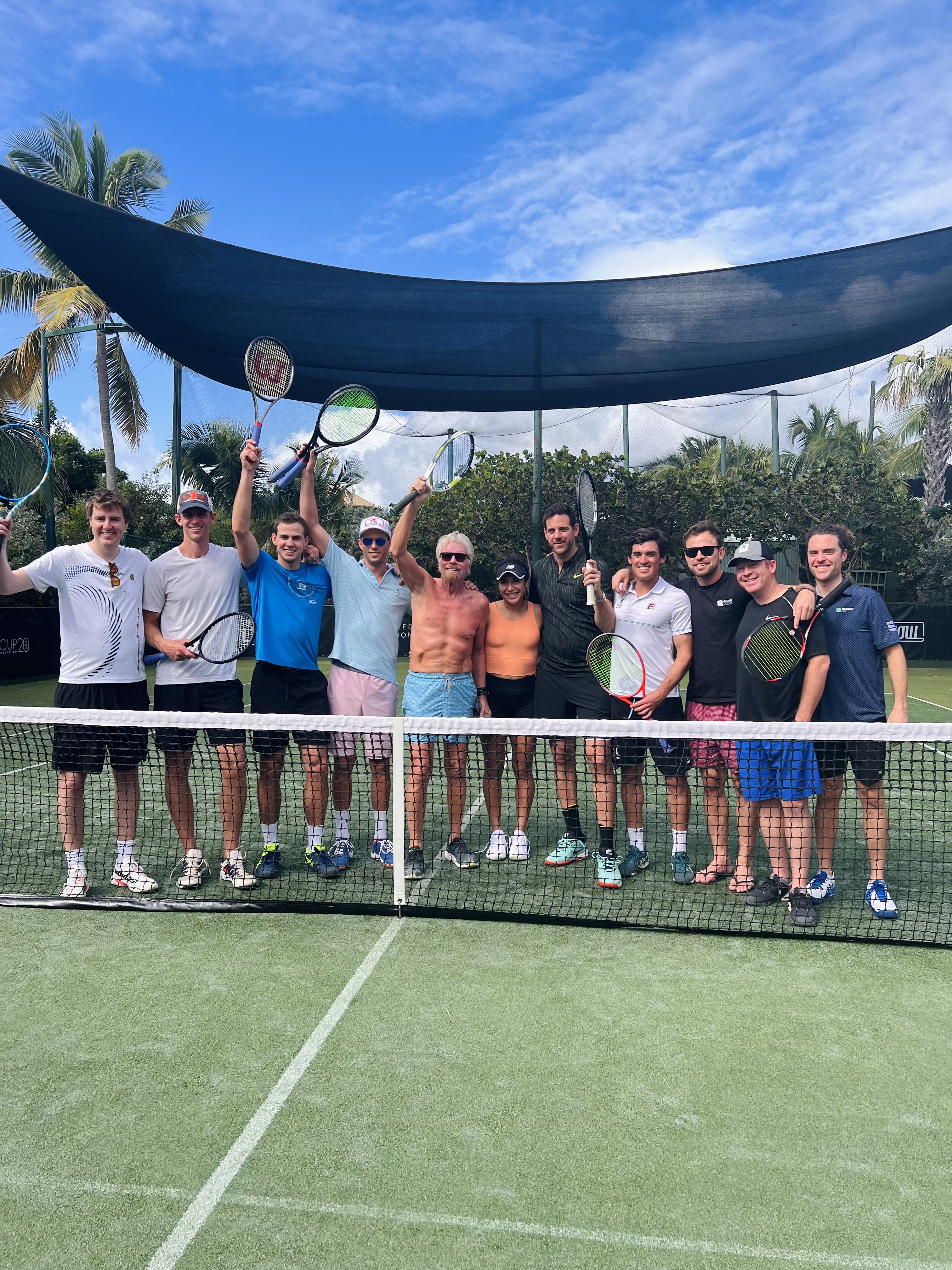 Richard Branson and the team at the 2022Necker Cup tennis tournament