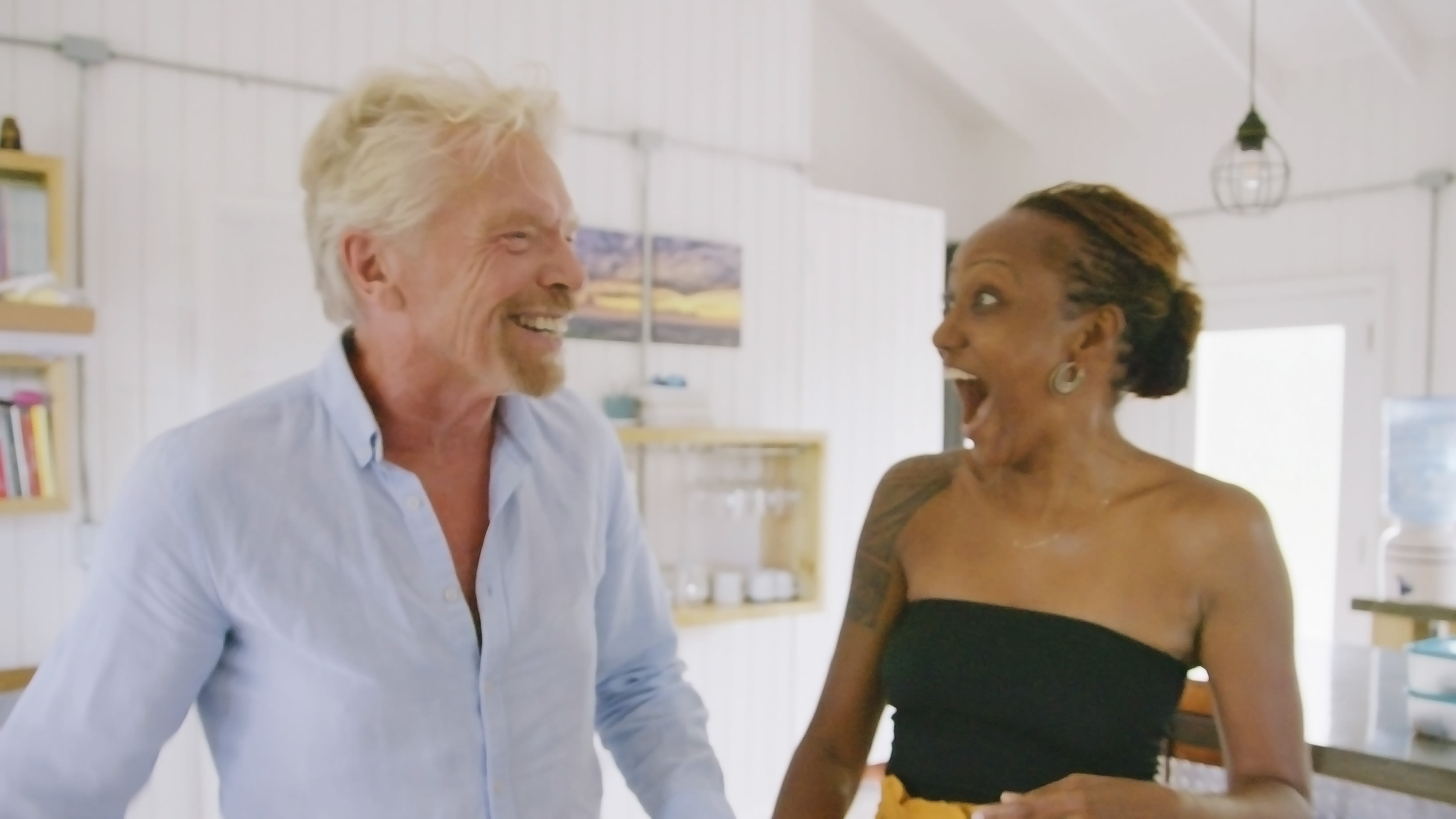 Richard Branson with the Virgin Galactic and Omaze competition winner Keisha Schahaff