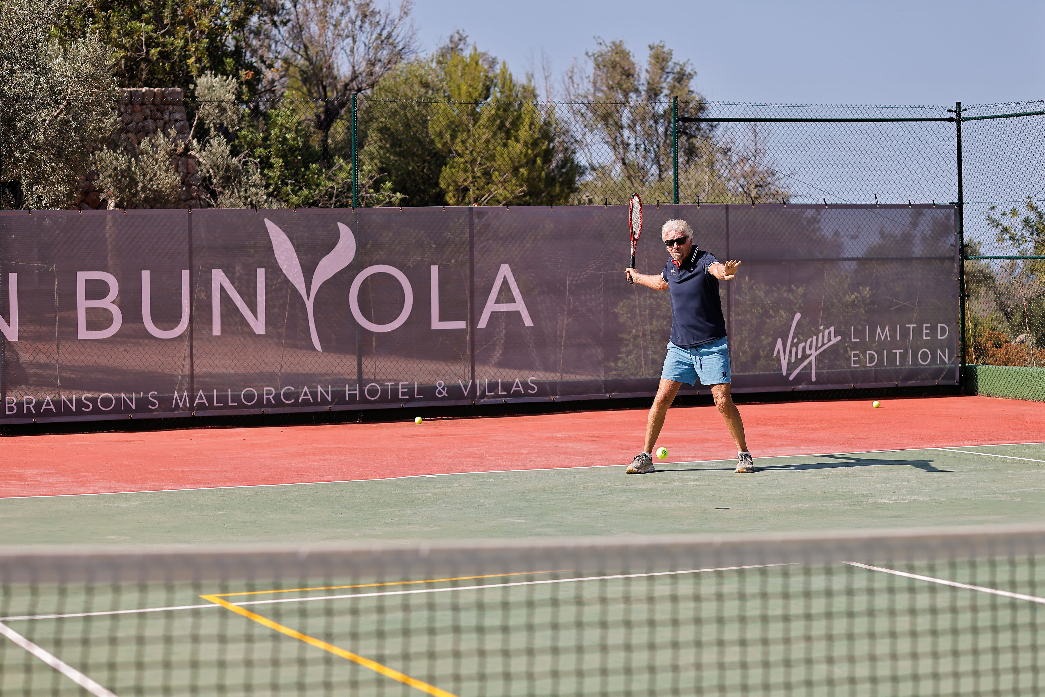 Richard Branson playing in the 2023 Son Bunyola tennis tournament