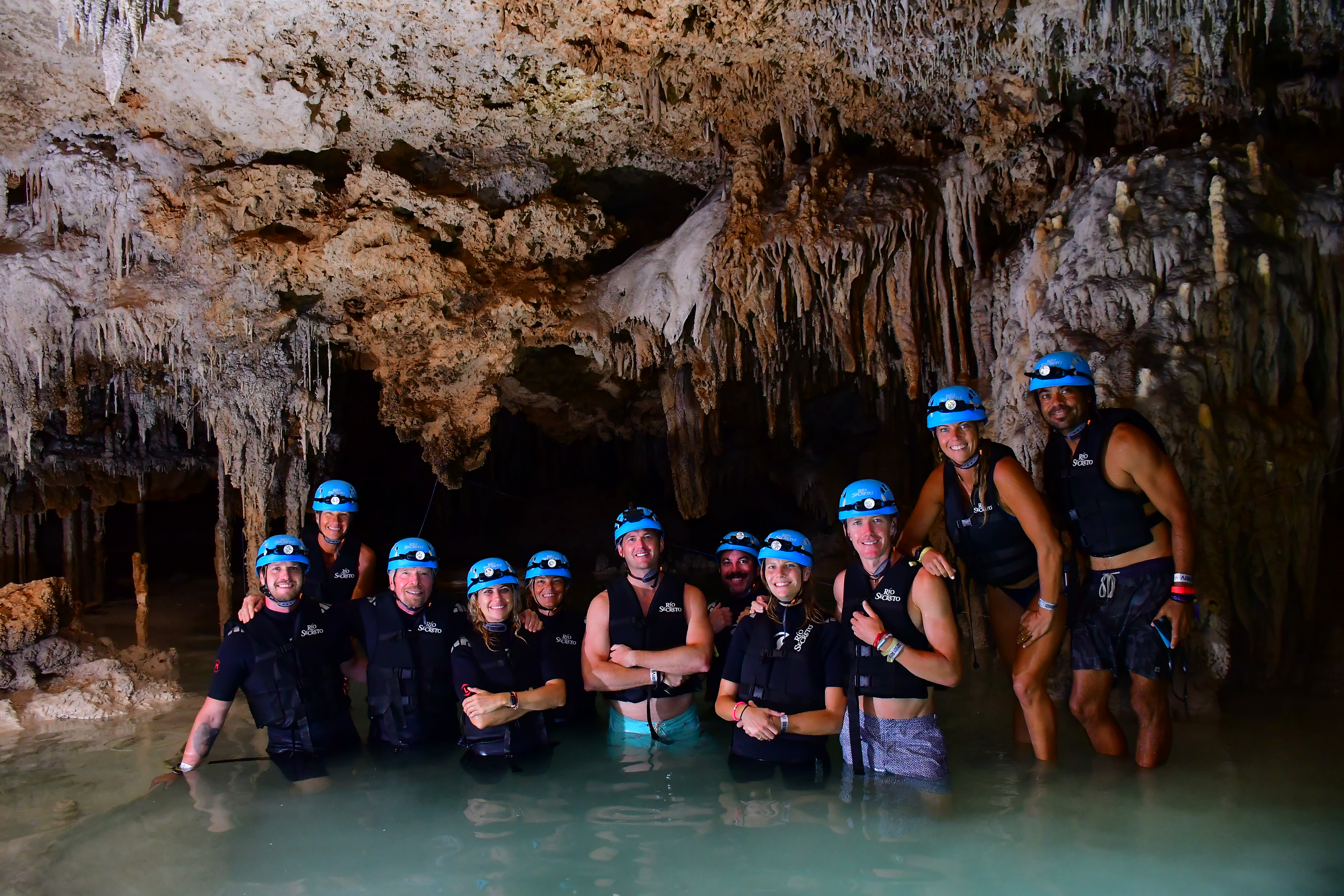 Richard Branson on a cave excursion with Rio Secreto in Mexico
