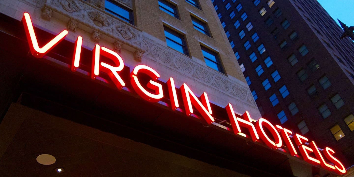 Virgin Hotels sign outside Virgin Hotels Chicago