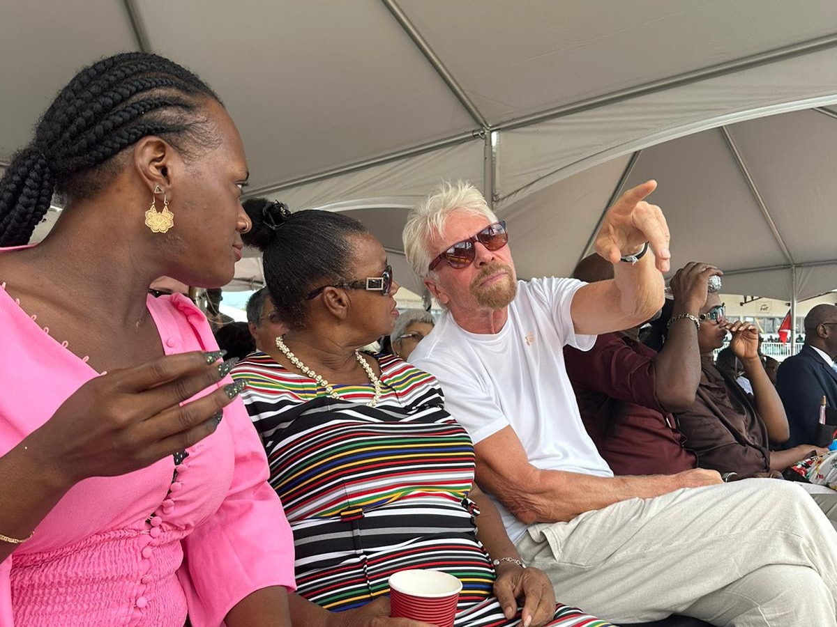 Richard Branson watching the Galactic 02 spaceflight in Antigua