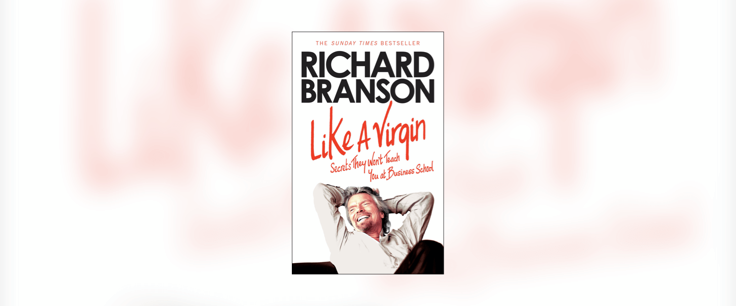 Richard Branson lounging back with hands behind his head for his book cover