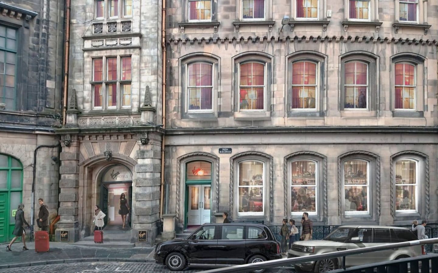 The first three stories of the exterior of Virgin Hotels Edinburgh