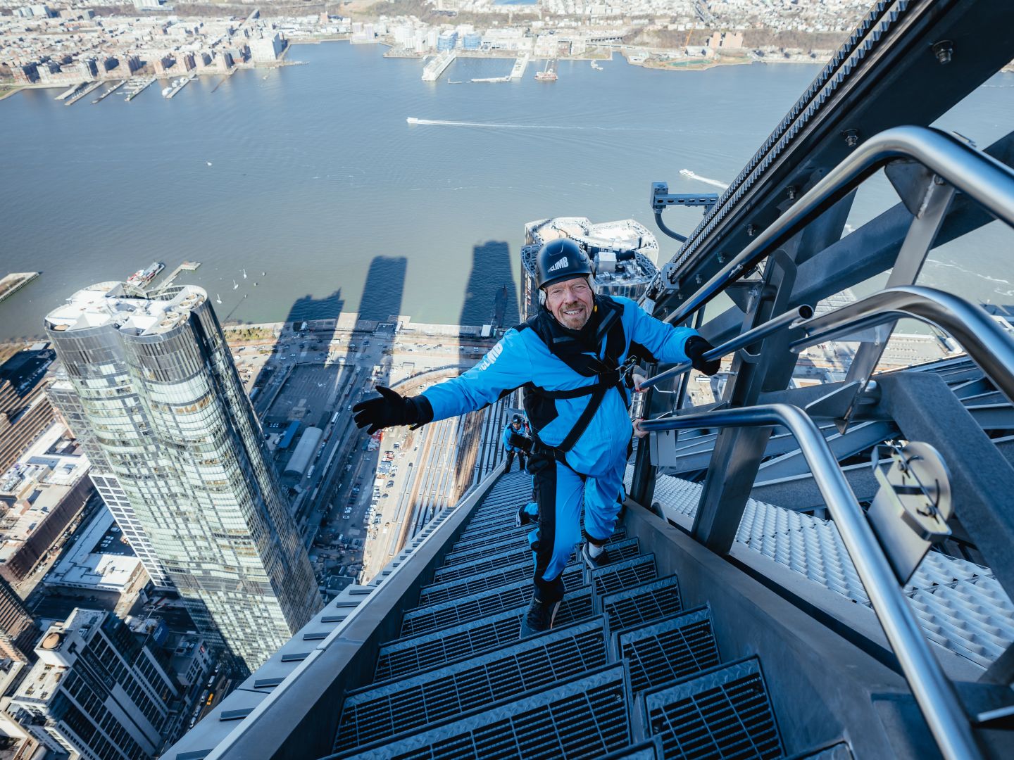 Richard Branson climbing the Edge with Virgin Experience Gifts in New York