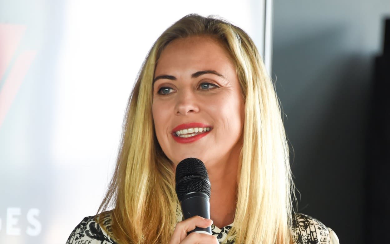 Holly Branson speaking at a press conference