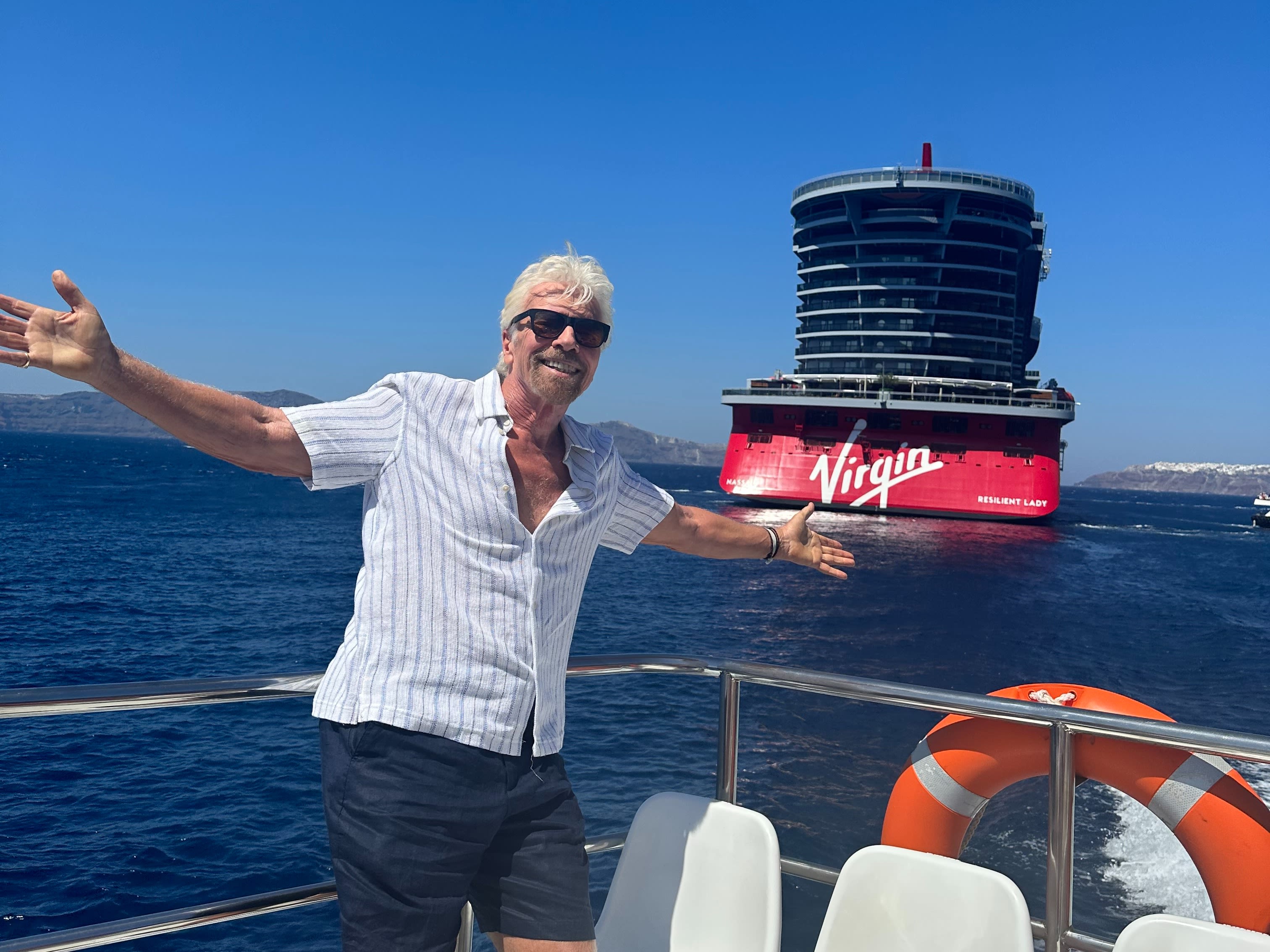 Richard Branson in Greece onboard Virgin Voyages