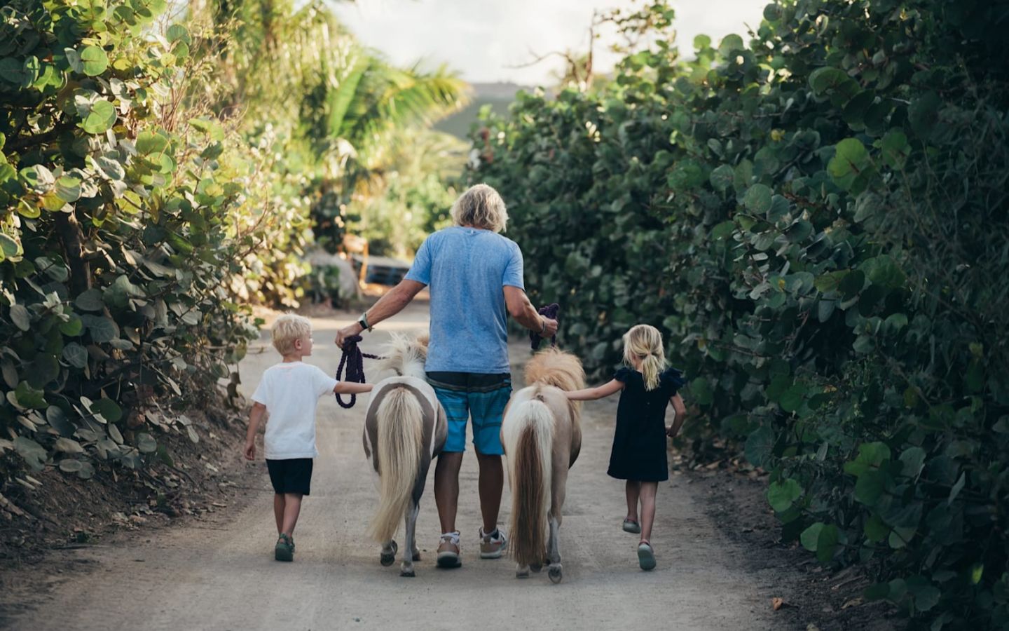 Richard Branson with 2 minature horses