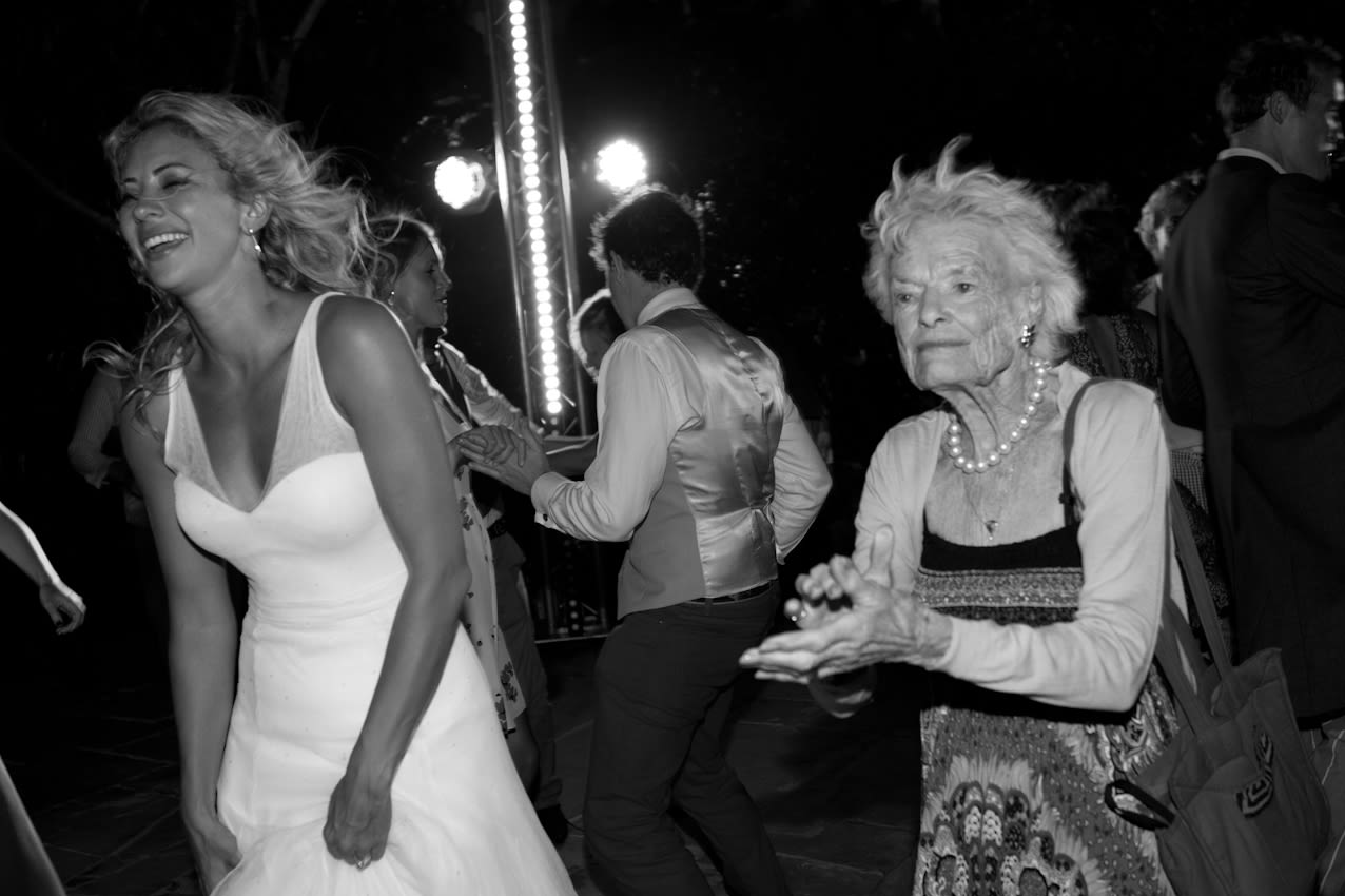 Holly Branson and Eve Branson dancing at Holly's wedding