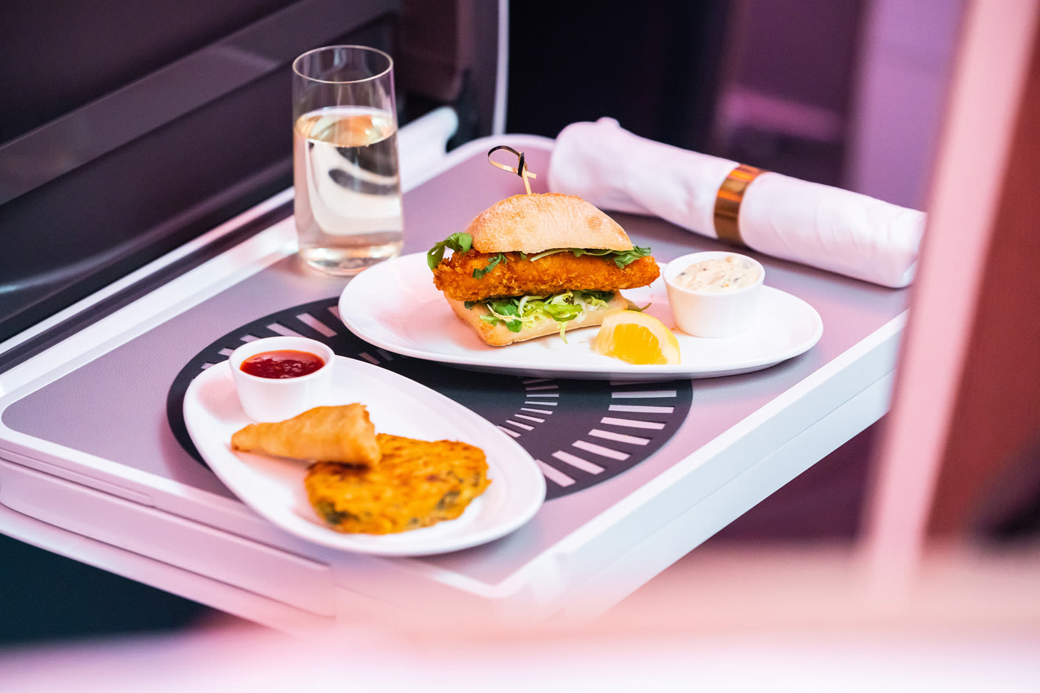 A meal onboard Virgin Atlantic