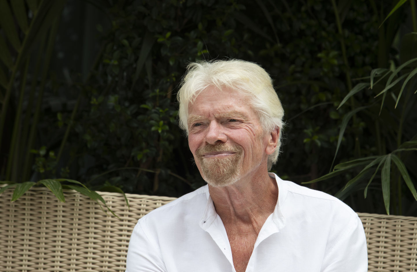 Richard Branson smiling at the launch fo Son Bunyola hotel in Mallorca