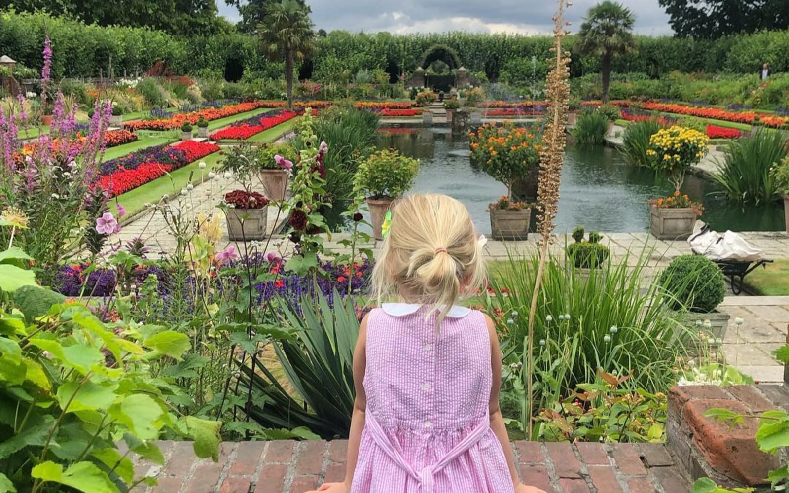 Holly Branson's daughter Etta looks out over a garden in London