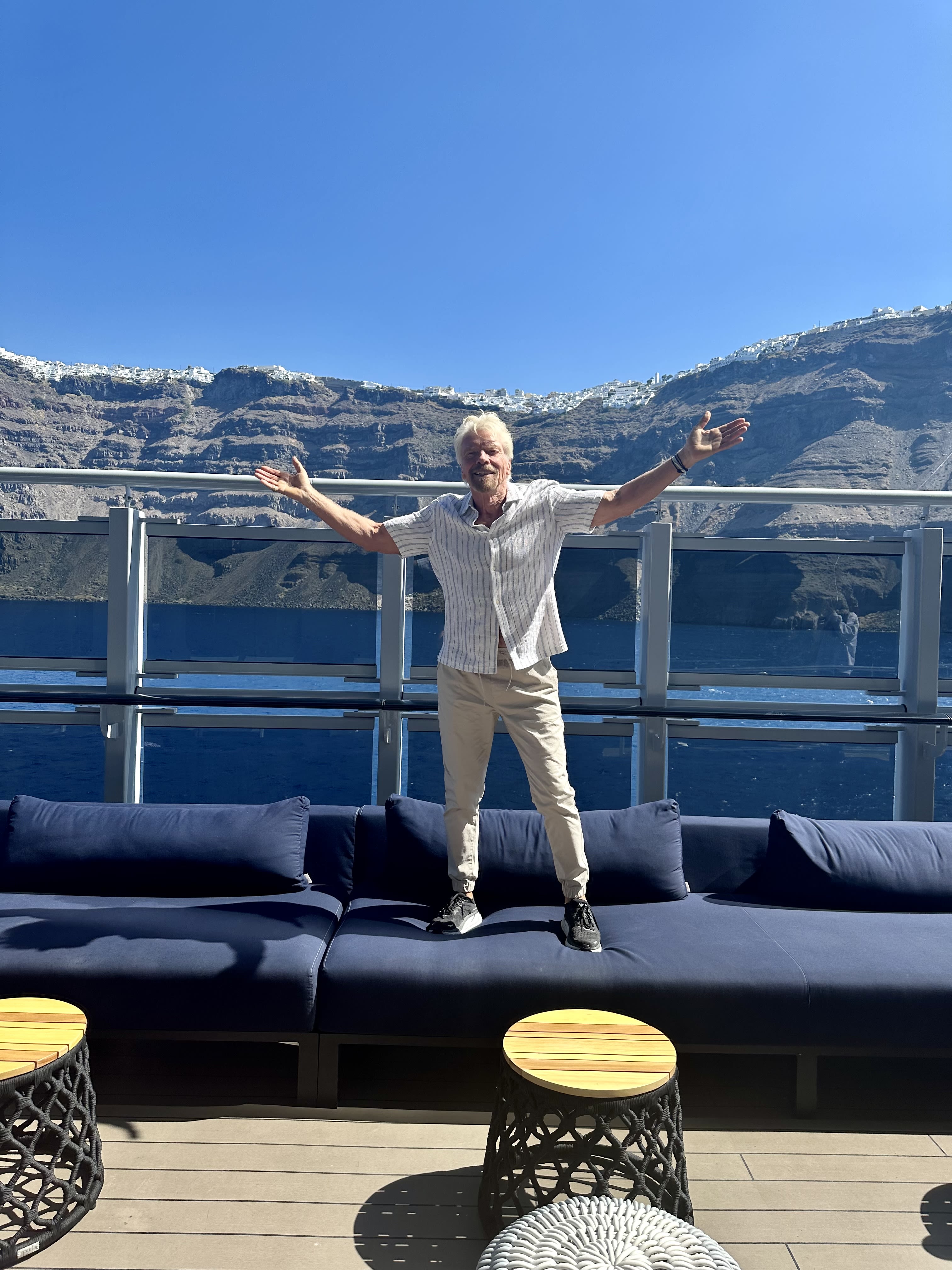 Richard Branson on Virgin Voyages in Santorini