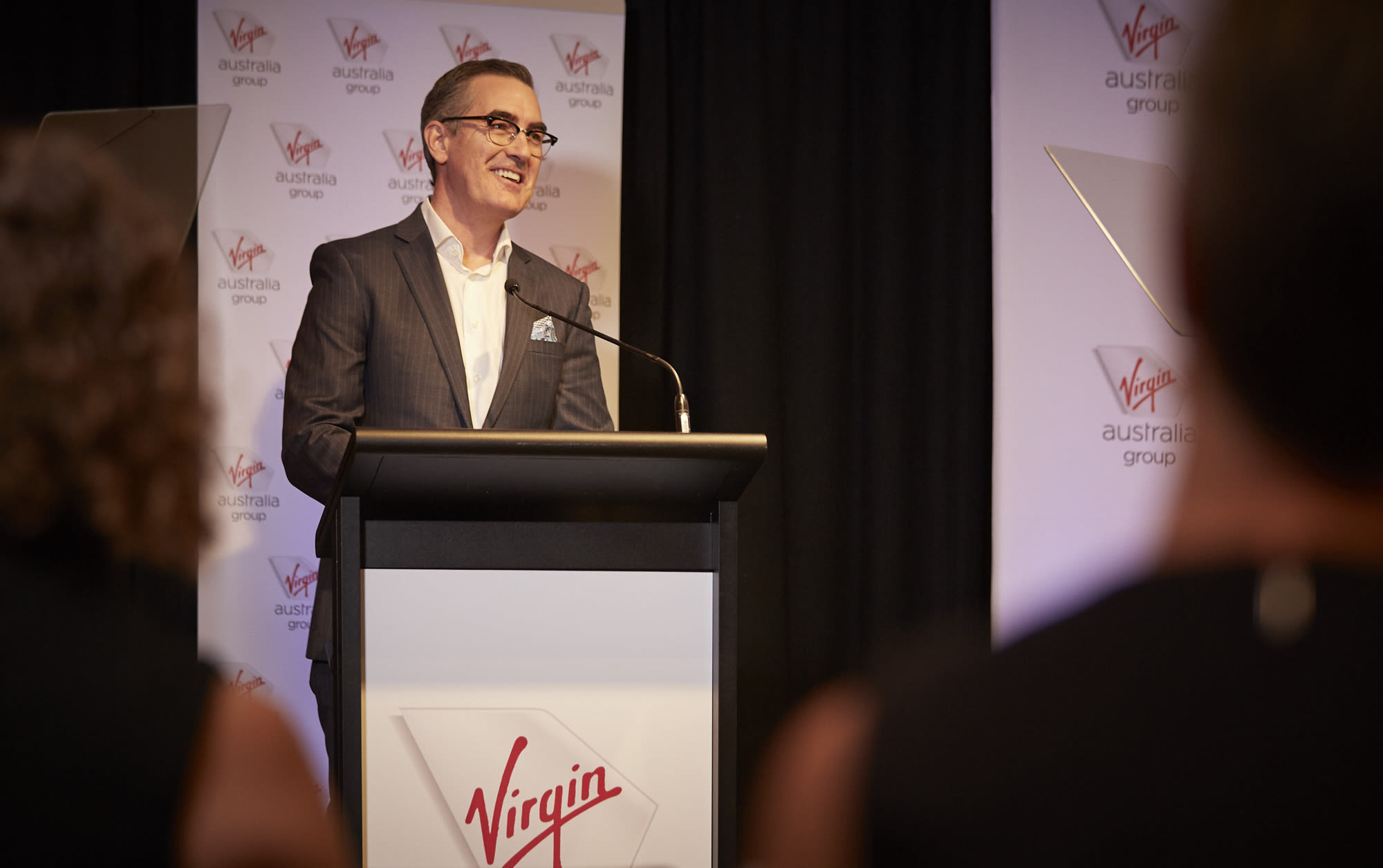 Paul Scurrah, Virgin Australia CEO, makes a speech