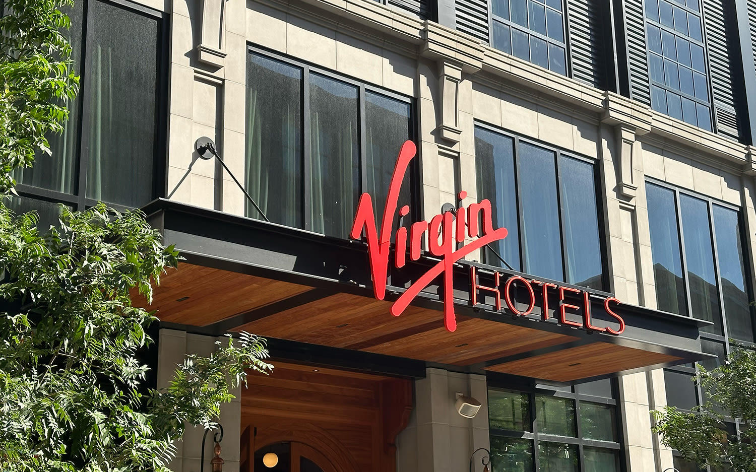 Virgin Hotels sign outside Virgin Hotels New Orleans