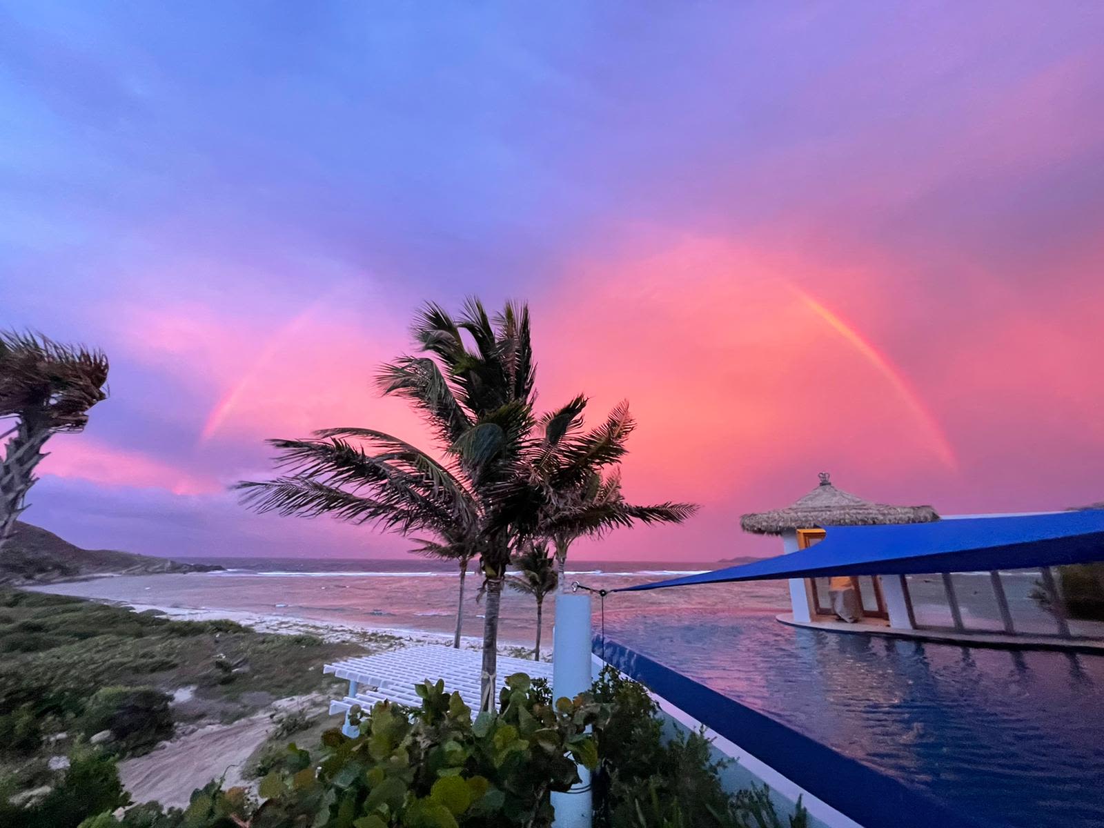 Necker Island sunset with a rainbow