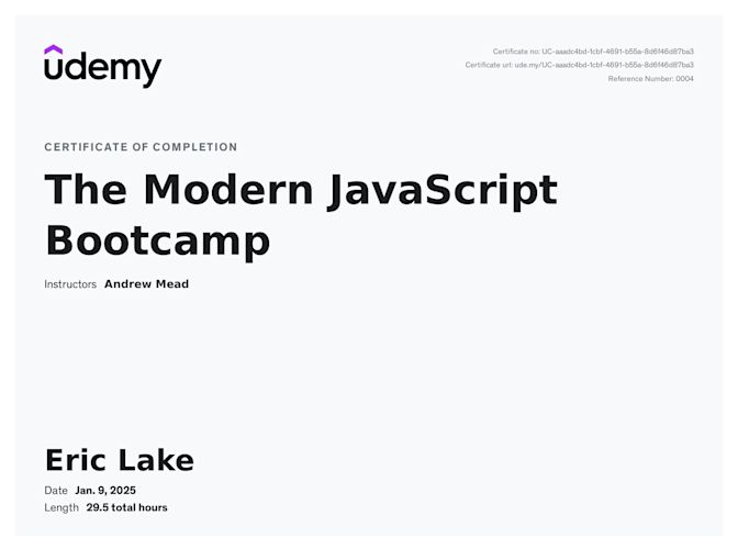 Certificate for completing the course on Udemy.